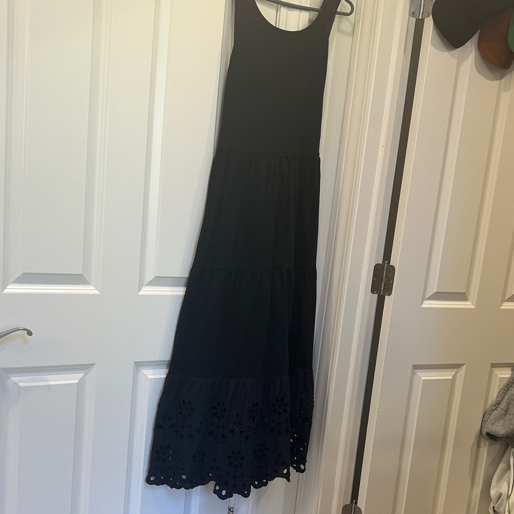 J. Crew Black Maxi Dress with Eyelet Hem